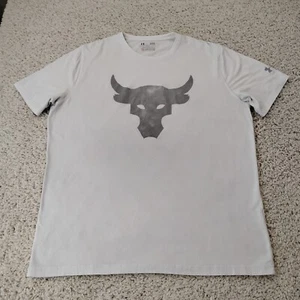Under Armour Shirt Mens Large White Project Rock Dwane Gym Tech Heat Gear A2 - Picture 1 of 15