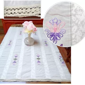 Mantel vintage bordado a mano damasco encaje victoriano apresurado floral 46x50 - Imagen 1 de 12
