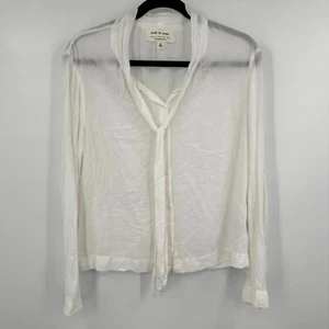 Cloth & Stone Blouse Top Womens Small White Long Sleeve Button Front Tie Neck - Picture 1 of 9