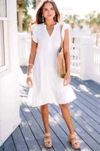 Entro USA gerüschtes Midi-Kleid mit Rüschen und Stufen, cremeweiß, Größe Small NEU Neu mit Etikett - Bild 1 von 3