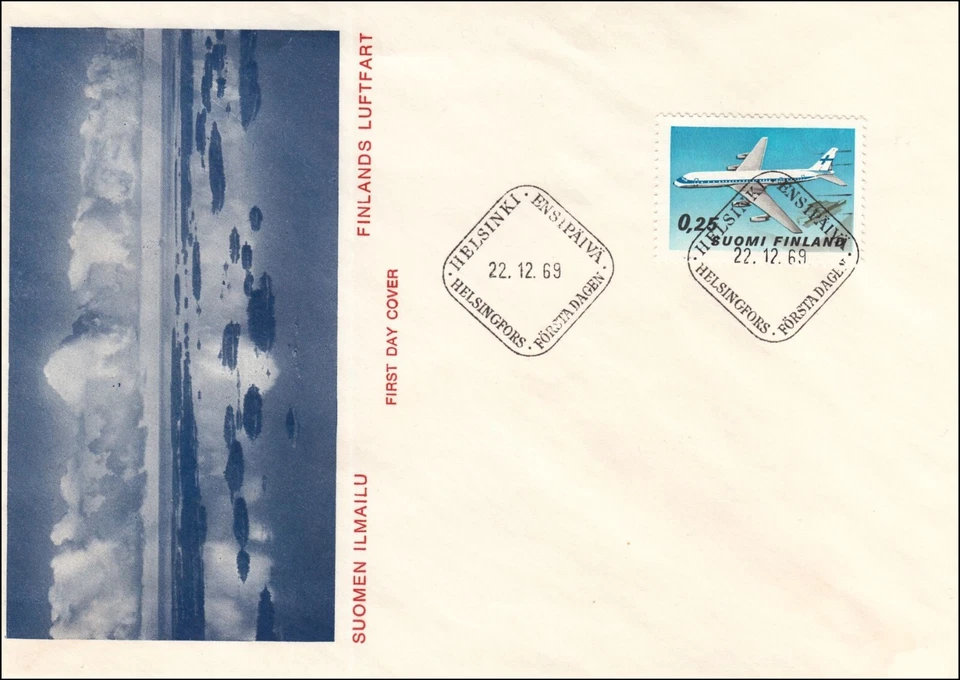 Aeroplane DC 8 Airplane First Flight Helsinki New York Finnair Finland FDC 1969 - Image 1 of 1