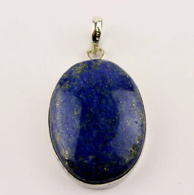 Splendida Lapis-Lazuli Rimorchio Preziose 925 Argento Blu Navy Con Pirite Ovale - Immagine 1 di 3
