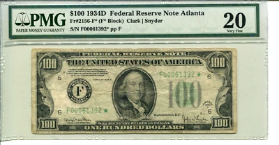 Fr 2156-F* STAR 1934D $100 Federal Reserve PMG 20 VERY FINE - Image 1 of 2