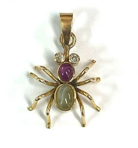 Vintage Cats Eye Ruby Diamond 14K Yellow Gold Spider Pendant - Picture 1 of 2