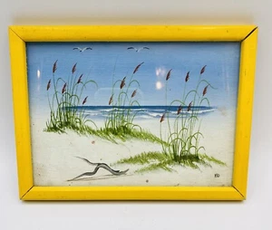 Vintage Original Ölgemälde Sanddünen Strand Meer Ufer Möwen gerahmt - Bild 1 von 4