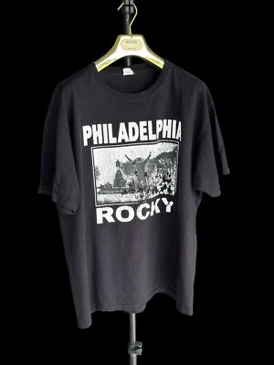 Rare Vintage Rocky Movie promo Tshirt Sz XL Anvil Red Bar Tag Black Sly Stone - Image 1 of 4