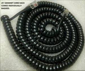 25ft Telephone Handset Receiver Cord Phone Curly Coil 4P4C RJ22 - Black 2 PACK - Picture 1 of 2