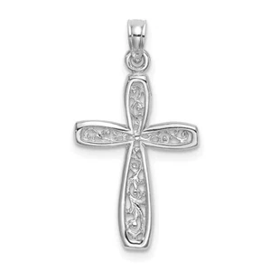 10K White Gold Filigree Cross Charm - Picture 1 of 2