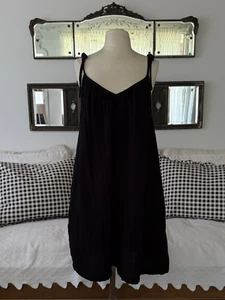 NWT Old Navy Black Gauze Swing Sundress Tie Straps Pockets Boho Cover Up XL - Picture 1 of 8