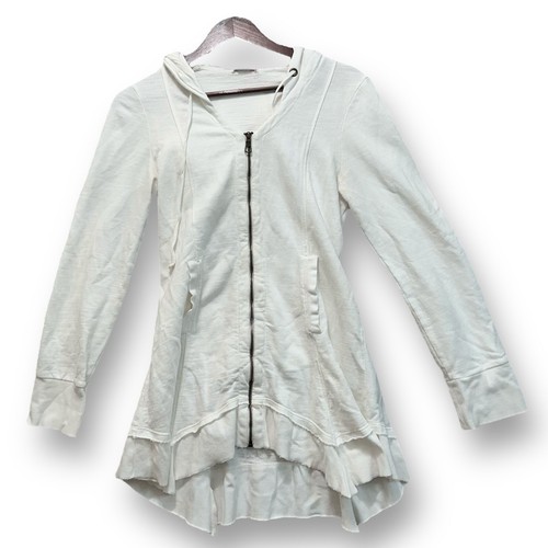 OFF WHITE Felpa donna indossabile avorio lunga leggera con cappuccio orlo increspato piccola minimalista boho