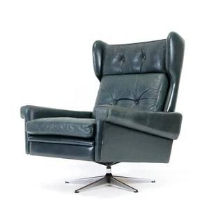 Retro Vintage Danish Svend Skippers Leather Swivel Base Chair Armchair 1960s 70s - Picture 1 of 1