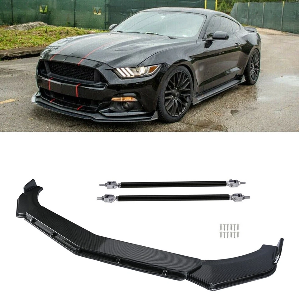 Carbon Fiber Look Front Bumper Lip Spoiler Body Kit +Strut Rods For Ford Mustang Foto 1 de 4