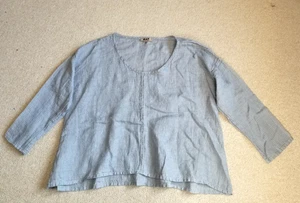 Neu ohne Etikett Damen Top - Flachs - grau 100% Leinen Hi-Lo Oversize Lagenlook Tunika - 1G (20-22) - Bild 1 von 4