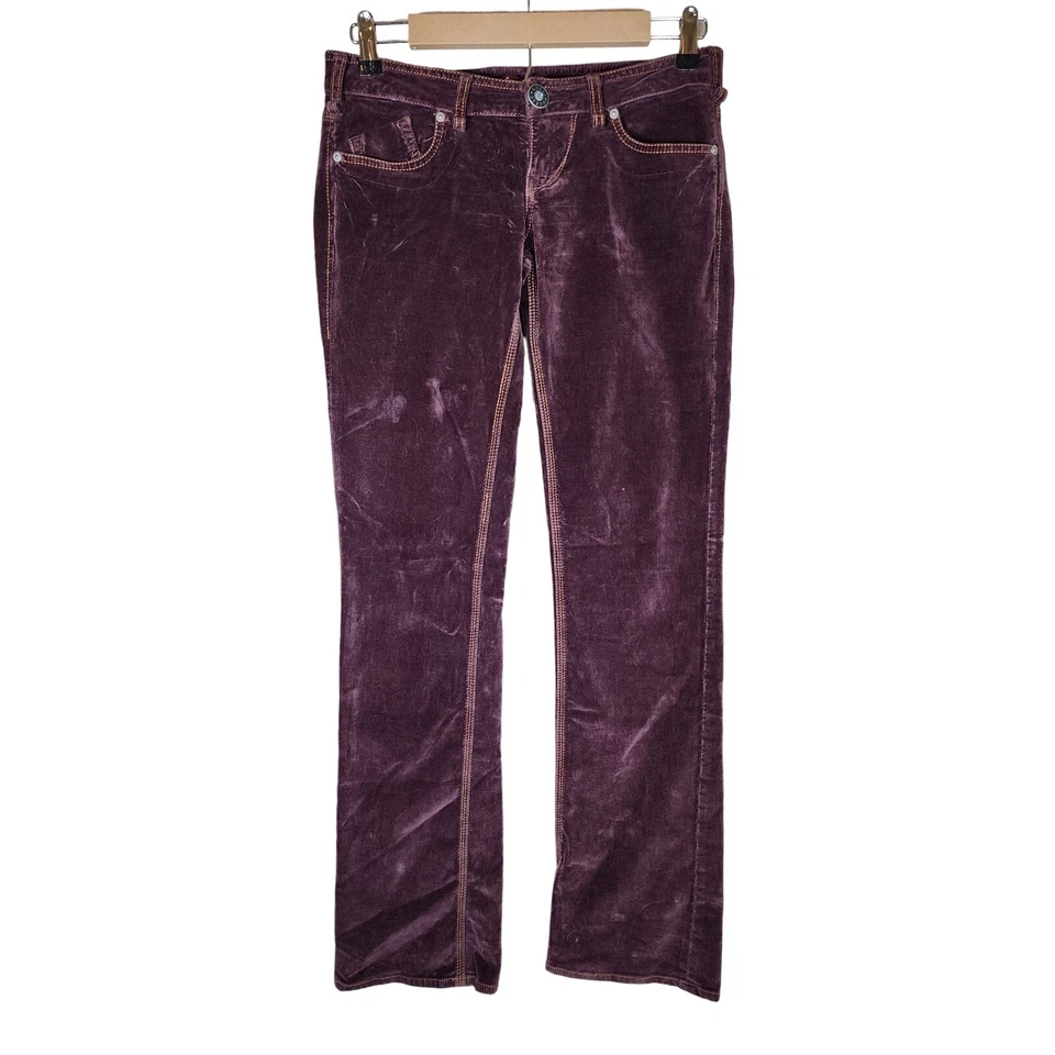 GUESS JEANS Ruby Red Velvet Low Rise 90s Club Party Retro Pants SZ 27 - Image 1 of 4