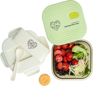 Contenedor de almuerzo de vidrio 26 oz apto para microondas con 2 tapas ventilación de silicona verde - Imagen 1 de 3