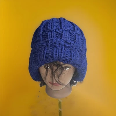 Tejido a mano Grueso Tejido Lana Gorro Azul Invierno Sombrero Boho Acogedor Cálido Hippie Gorro Foto 1 de 4