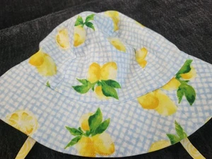 Handmade Reversible Kids Sun Hat with Lemons NEW 0-6 months (small) - Picture 1 of 5