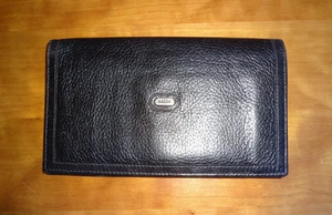 Portafoglio Vintage Unisex Bally Nero Pelle Ciottolata Bi-fold Check Book Cover - Foto 1 di 10