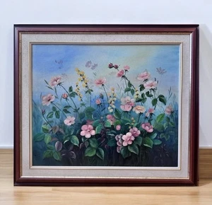 Marian Ludden Impressionist Summer Blooms Still Life Oil Painting Framed 30”L - Picture 1 of 15