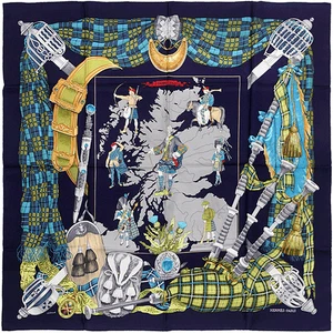 RARE Hermes Scarf SCOTLAND Carre Foulard 90cm Silk PHILIPPE LEDOUX - Picture 1 of 6