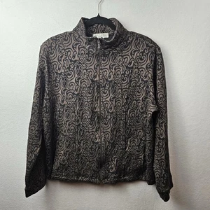 Rafael Jacket Woman’s Size XL Brown Black Scrollwork Full Zip - Picture 1 of 7