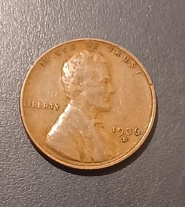 Moneda antigua de Estados Unidos de centavo/penique Lincoln Wheat 1936-D circulada (#1) - Imagen 1 de 2