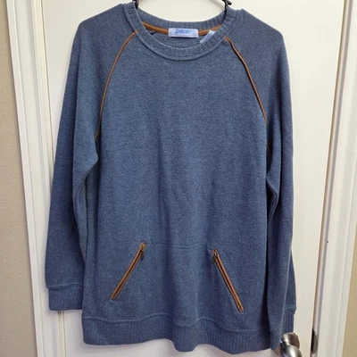 Suéter Pullover Pacer by Karen Scott Azul Tejido Marrón Borde Cremallera Bolsillos Para Mujer M Foto 1 de 4