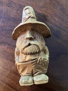Wood Hand Carved Bearded Old Man In Overalls & Hat/The Word “Hayden” Is Etched…. - Picture 1 of 3