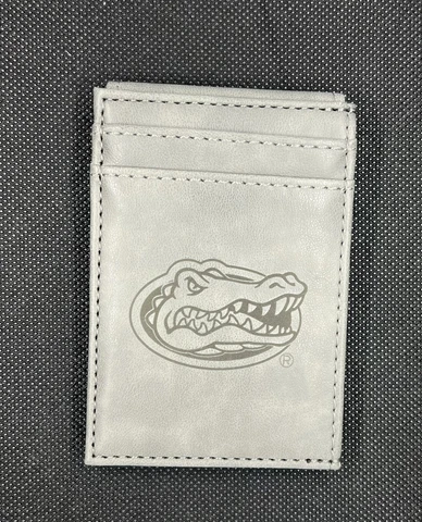 Florida Gators Gray Leather Front Pocket Slim Wallet Laser Engraved Logo Cover