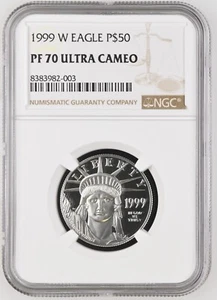 1999 W $50 1/2 oz Proof American Platinum Eagle NGC PF70 UCAM, Freshly Slabbed - Picture 1 of 2