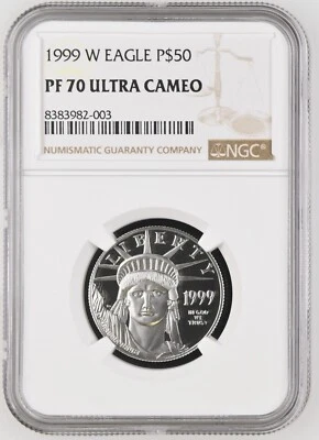 1999 W $50 1/2 oz Proof American Platinum Eagle NGC PF70 UCAM, Freshly Slabbed - Image 1 of 2