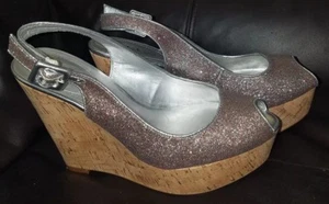 Guess Landry Cork Wedge Multicolored Glitter Slingback Sandals Size 6.5M - Picture 1 of 7