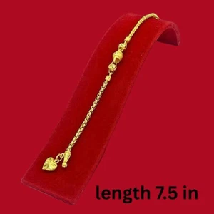 Bracciale Donna Cuore 18K 22K 23K 24K THAI BAHT ORO GIALLO 7,5 in - Foto 1 di 4