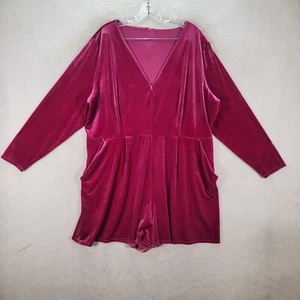 Magenta Velour Stretch V Neck Sexy Cocktail Shorts Womens Romper Plus Size 2X - Picture 1 of 24