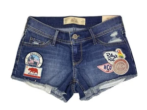 NWT Hollister Short-Short Womens Patchwork Raw Hem Cut Off Low Rise Medium Wash - Picture 1 of 2