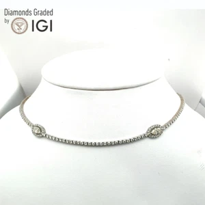 Collana in oro bianco 14 kt con diamanti naturali taglio tondo 4,08 ct certificata IGI - Foto 1 di 8