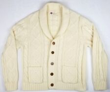 Vintage 70s Sears Kings Road Men's XL Cardigan Sweater, Button, Ivory Cable Knit