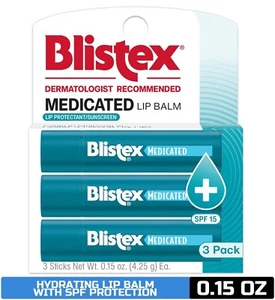 Blistex Medicated Lip Balm, 0.15 Ounce, 3 Count (Pack of 1) Prevent Dryness - Picture 1 of 8