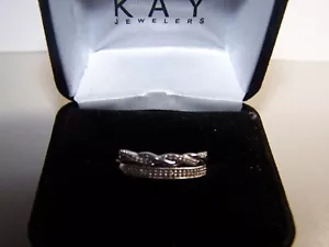 KAY JEWELERS 42 DIAMOND DOUBLE ROW STERLING SILVER WEDDING/ANNIVERSARY RING 63/4 - Picture 1 of 8