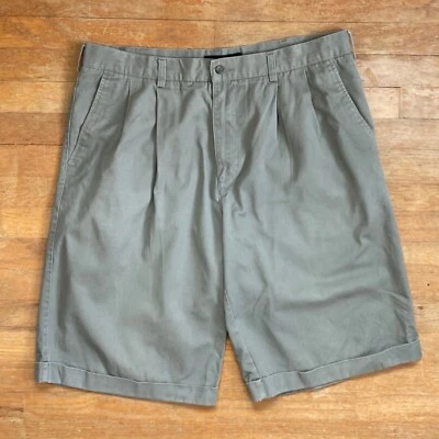 Pantalones Cortos Plisados De Colección Para Hombre Talla 38 Cintura Años 90 Desteñidos Verde Oliva Sarga Algodón Foto 1 de 3