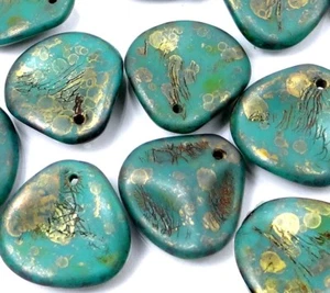 25 cuentas grandes de vidrio checo pétalos de rosa - turquesa persa - cobre Picasso 14 mm - Imagen 1 de 2
