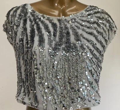 COAST BLUE CROPPED SEQUIN SPARKLE TOP PARTY WEDDING BRIDESMAID PROM CRUISE 16 - Image 1 of 4