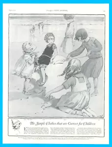 1923 Clothes Patterns antique art PRINT AD children kids at beach fashion - Picture 1 of 1