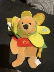 Disney Store FLOWER POOH Winnie the Pooh Bee  Bean Bag Plush 8" NWT - Picture 1 of 7