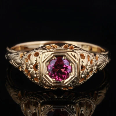 Anillo de piedras preciosas de turmalina redonda de 0,3 quilates de 4 mm de oro amarillo sólido de 14 quilates lujoso generoso Foto 1 de 4