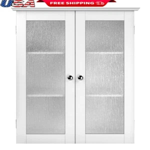 Removable Wall Cabinet W Adjustable Shelves Glass Panel Doors Indoor Storage US - Picture 1 of 7