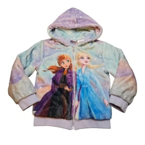 Disney Frozen 6 Purple Blue Anna Elsa Zip Up Fleece Hoodie - Picture 1 of 5