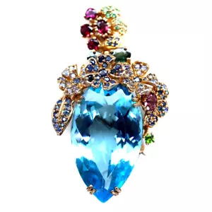 925 Plata Topacio Azul Cielo, Zafiro, Rodolita, Tanzanita, Tsavorite Broche / - Imagen 1 de 4