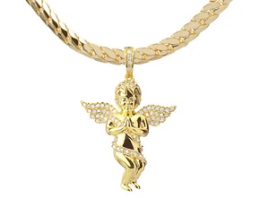 Fashion Angel Pendant with 20" Miami Cuban Chain Necklace  BCH 11917 G - Picture 1 of 3