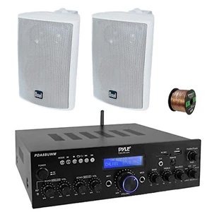 Pyle PDA8BUWM 2-Channel Home Audio Bluetooth Receiver, 2x 4" White Speakers,Wire - Picture 1 of 9